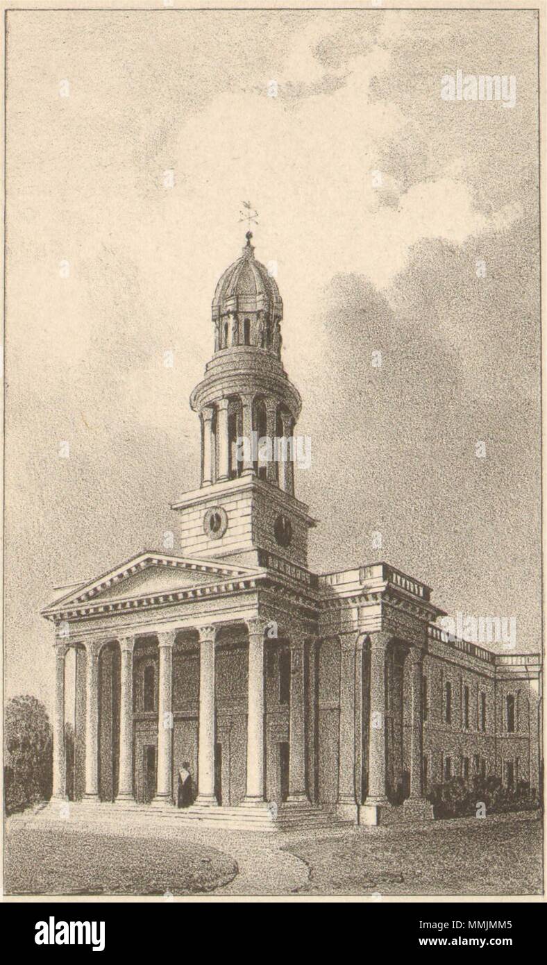 St. Marylebone PFARRKIRCHE, Marylebone Road. Thomas Hardwick 1833 alten Drucken Stockfoto
