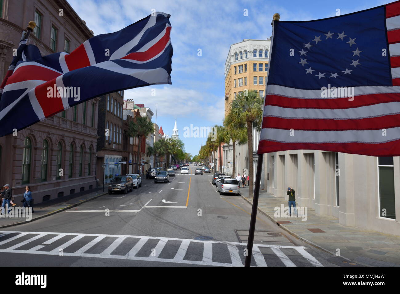 British American Flags der Kolonialzeit Stockfoto