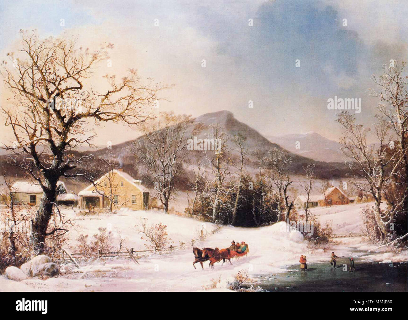 . Englisch: Material und Abmessungen: Öl auf Leinwand, 26 x 36 in. 1861. George Henry Durrie - Winter im Land, die fernen Hügel Stockfoto
