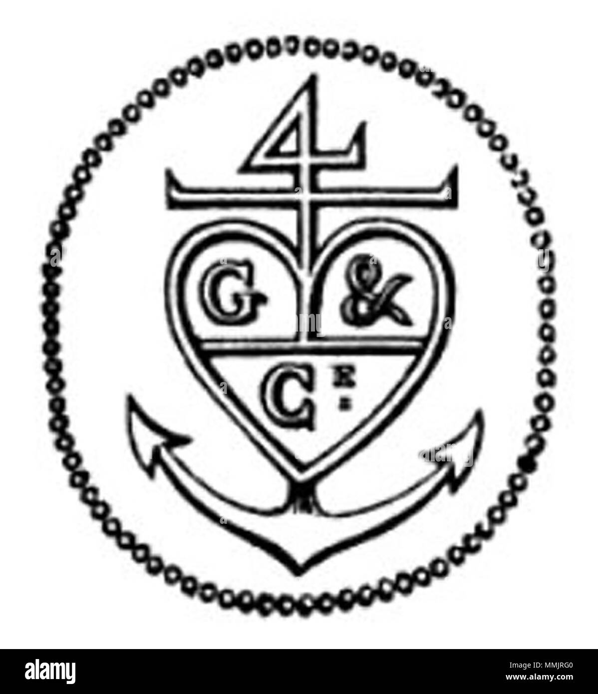 . Englisch: Logo, Warenzeichen der 'Grimod et Compagnie" schwebte von Grimod de la Reynière Français: Logo, marque Commerciale de la Grimod et Compagnie fondée par Grimod de la Reynière. 1790. Unbekannte Grimod et Compagnie Stockfoto