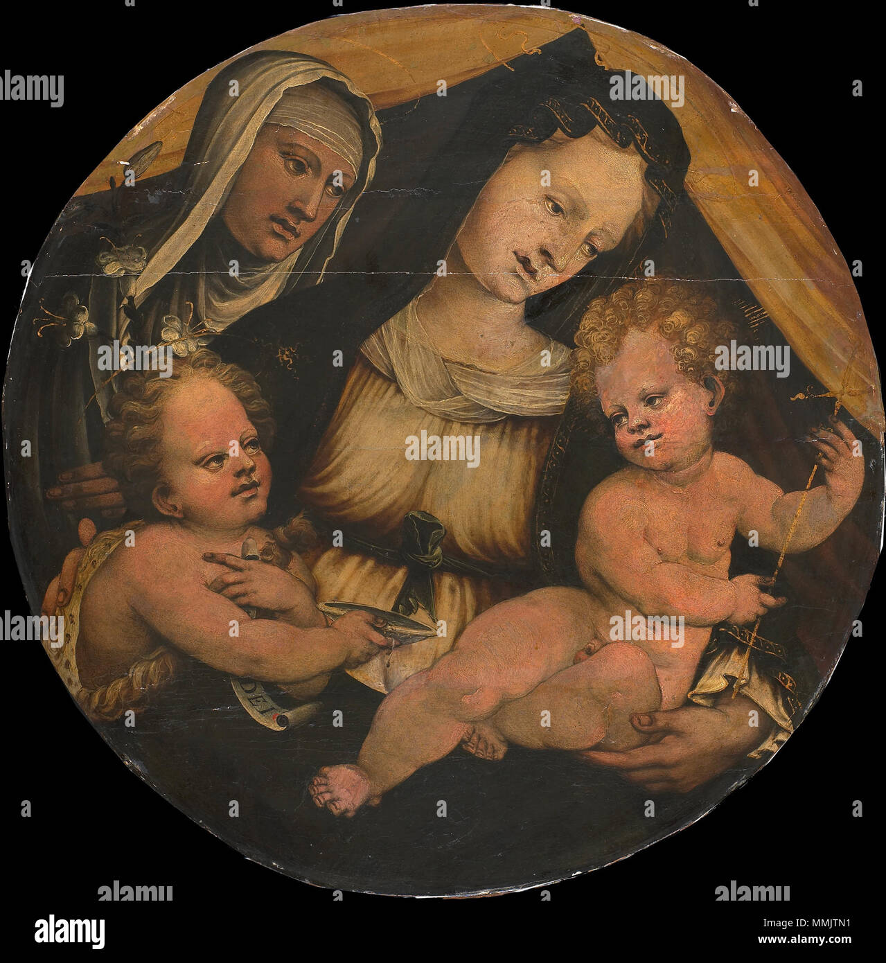 Maria mit Kind, Johannes dem Täufer und der hl. Klara. ca. 1520. Anoniem - Maria met Art, Johannes de Doper en de heilige Clara Stockfoto