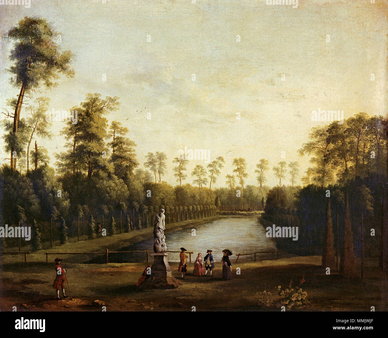 . Park Landschaft mit der Goldfischteich im Berliner Tiergarten I (die Venus Teich im Berliner Tiergarten mit der Statue der Venus im Vordergrund). 1761. Jakob Philipp Hackert Beschreibung Deutsche Maler Geburtsdatum / Tod 15. September 1737/ 1737 vom 28. April 1807/ 1807 Ort der Geburt / Todes Prenzlau San Piero di Careggio in der Nähe von Florenz Arbeit Periode von 1748 bis 1807 Standort Berlin (1753-1762), Stralsund (1762), Frankfurt, Schweinfurt, Rügen (1763-1764), Stockholm (1764), Saint Petersburg, Hamburg (1765), Paris (1765-1768), Italien (1768-1807), Rom, Neapel, Florenz Stockfoto