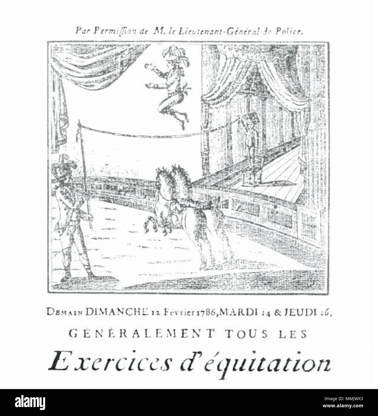 . Português: Cartaz anunciando os Astley, Rouen, 1786. im Jahr 1786 veröffentlicht. Unbekannt 60 Astley Rouen 1786 Stockfoto