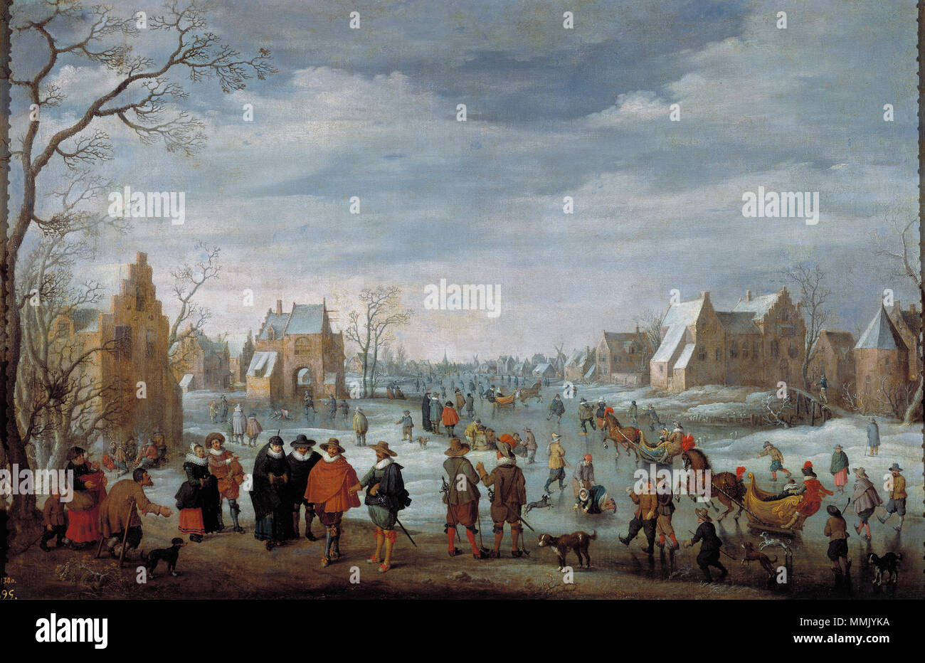 . Winterlandschaft mit Skater Winterlandschaft mit Skater. 1629. - Drooschloot invernal paisaje - prado Stockfoto