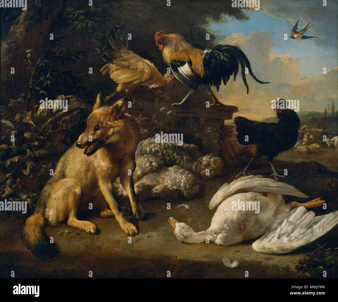 Bodegón con Tierprodukte (Hondecoeter) Stockfoto