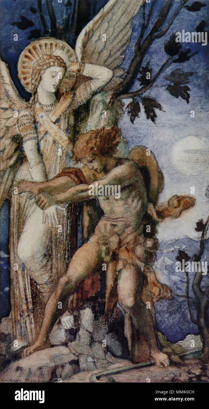 Jakob und der Engel. 1870. Gustave Moreau - Jacob et l'Ange Stockfoto