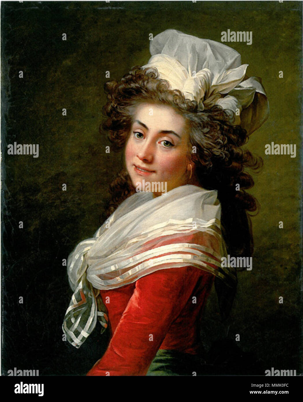 Porträt der Marquise de Grécourt, geborene de la Fresnaye, in einem roten Samt Kleid mit einem weissen chiffon schal Stockfoto