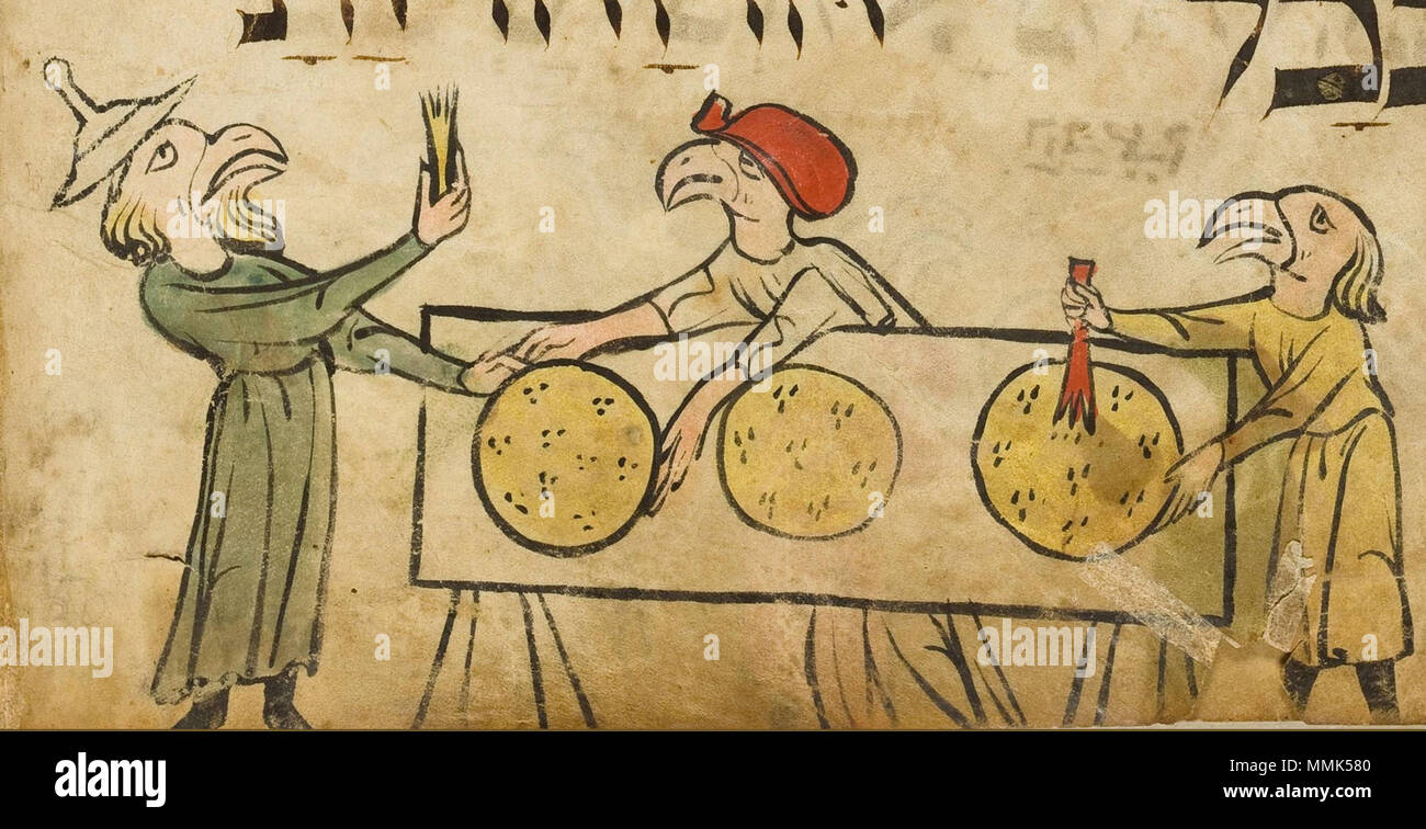 Die Vögel' Kopf Haggada. ca. 1300. 3 Figuren - die Vögel' Kopf Haggada - Google Art Project (7/8) Stockfoto