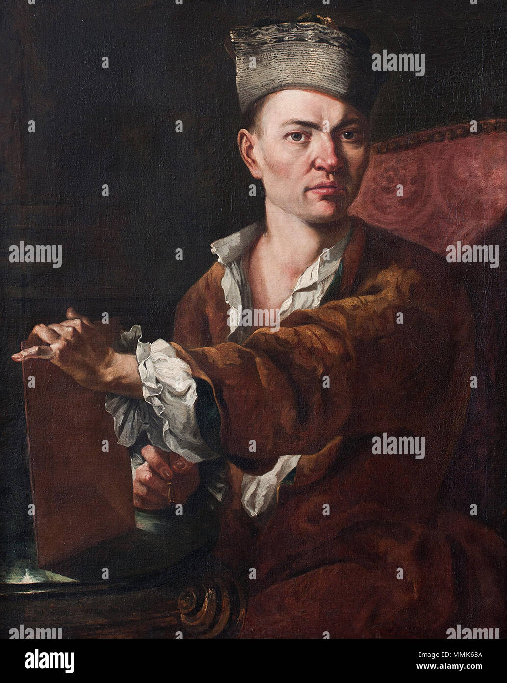 . Englisch: AUTOPORTRAIT von Paul Troger im Alter von 30 Jahren. Staffelei gemalt um 1728/1730 retuschiert und verkleinerte Bild auf aeiou.iicm.tugraz gefunden. an der Nachverarbeitung: fade Korrektur, Rauschunterdrückung und Kontrastverstärkung Selbstportrait. 1728/1730. Autoportrait Paul Troger 1728 Stockfoto