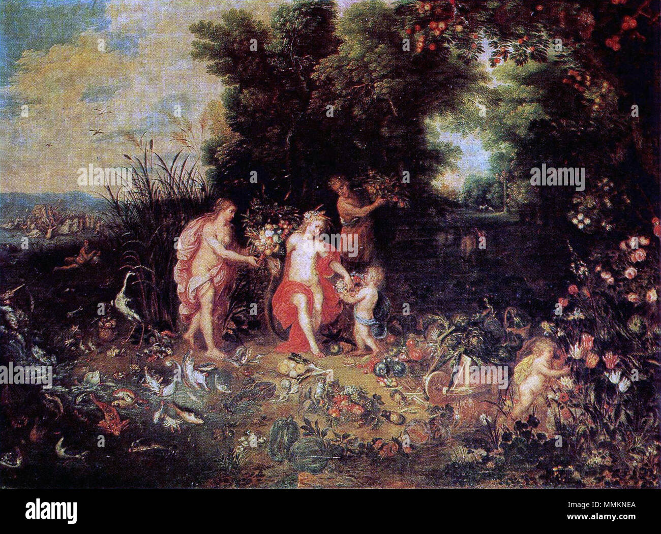 . English: Jan Brueghel d.J. und Hendrik van Balen (Figuren), Ceres und Amphitre (Allegorie der Elemente Erde und Wasser). Öl auf Leinwand, 62,5 x 84,5 cm. . 26 November 2015, 18:09:05 Artist: Jan Brueghel der Ältere (1568-1625) Alternative Namen: Jan Brueghel der Ältere, Jan Brueghel (I), Velvet Brueghel Beschreibung flämischen Maler, Zeichner und Grafiker Geburtsdatum / Tod 1568 13. Januar 1625 Ort der Geburt / Todes Brüssel Antwerpen Arbeit Periode von 1578 bis 1625 Standort Antwerpen (1578), Italien (1589 - 1596), Neapel (1590), Rom (1592-1594), Mailand (1595 - 1596), Antwerpen (159 Stockfoto