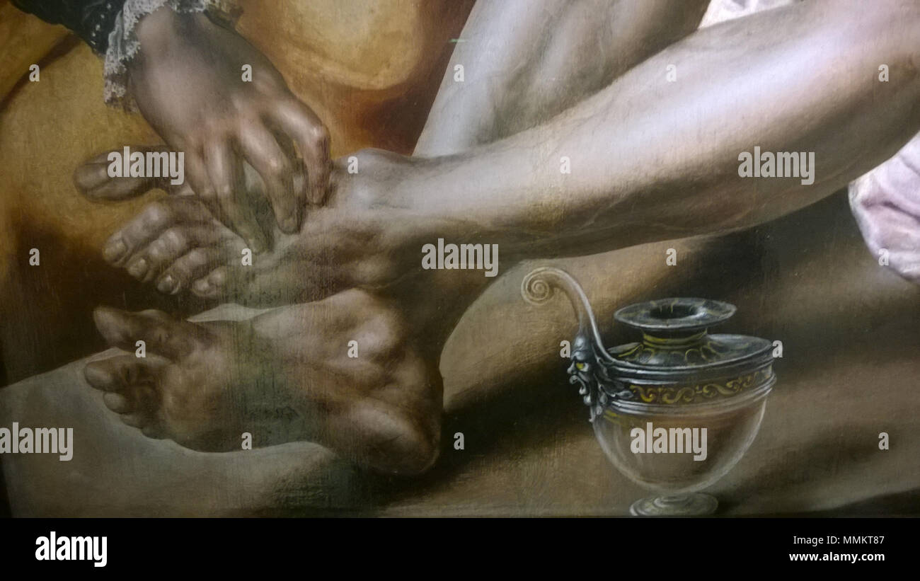 . Dieses Objekt ist in RKDimages, Datenbank der Niederländischen Institut für Kunstgeschichte indiziert, unter der Referenznummer 118433. Čeština | Deutsch | Français | македонски | Nederlands | + / - Englisch: Detail der Wehklage, nach der Restaurierung 2007. ca. 1540. 20161201 Heemskerck Wehklage WP063 Stockfoto