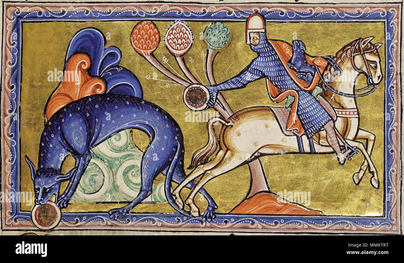 . Folio 8 recto vom Aberdeen Bestiary. Detail der Tiger.. 12. Jahrhundert. 24 AberdeenBestiaryFolio 008 rTigerDetail Stockfoto