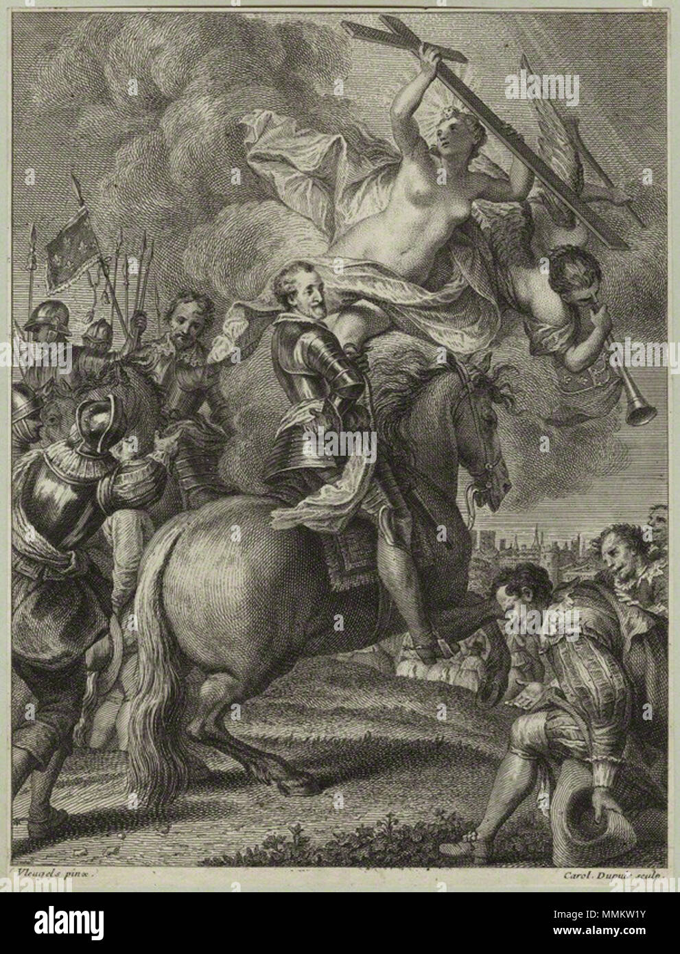 . König Heinrich IV. von Frankreich, der Gravur, 23,1 x 17,5 cm von Charles Dupuis, nachdem Philippe Vleughels, Gravur, wahrscheinlich Mitte des 18. Jahrhunderts Charles Dupuis nach Philippe Vleughels - König Heinrich IV. von Frankreich Stockfoto