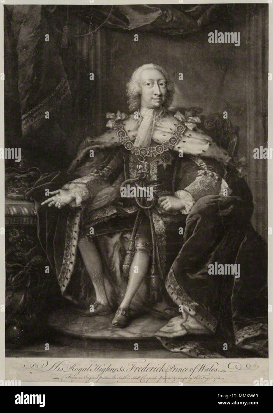 Von Thomas Frye, Mezzotint, veröffentlicht 1741 (1734) 1741 FrederickPrinceOfWales Stockfoto