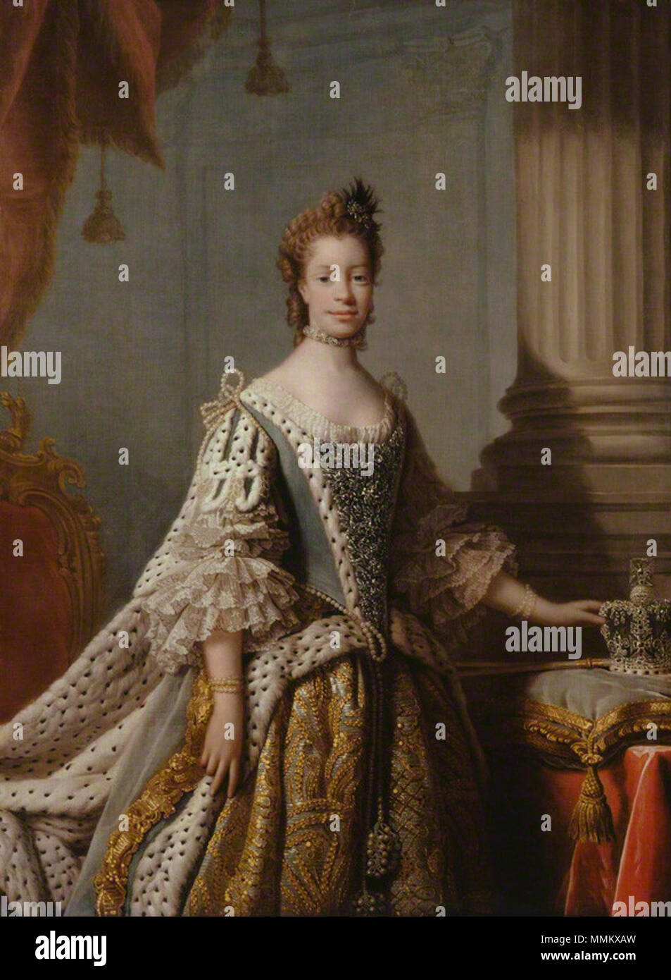 Studio von Allan Ramsay, Öl auf Leinwand, (1762) Charlotte Sophia von Mecklenburg-Strelitz von Studio von Allan Ramsay Stockfoto