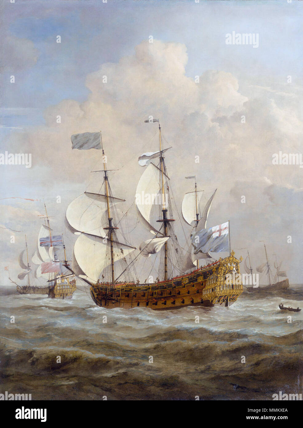 . Deutsch: Das Schiff wurde umgebaut und umbenannt HMS Royal Anne 1703 Die t'S Andrew" am Meer in einer leichten Brise * Öl auf Leinwand, 109,2 x 83,8 cm * * ca 1673 HMS St Andrew auf See in einer leichten Brise Stockfoto