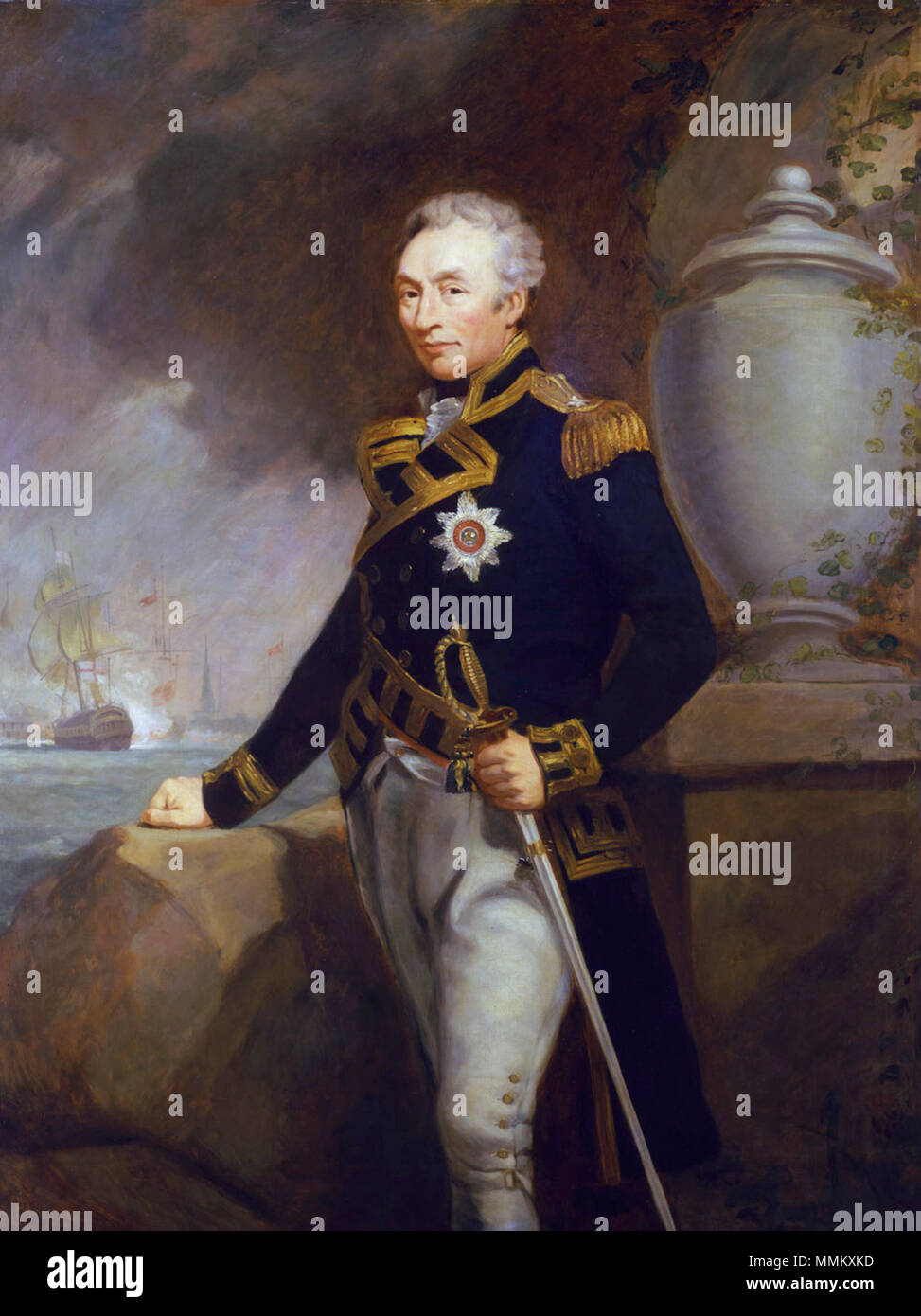 . Admiral Thomas Gräber. Admiral Sir Thomas Gräber KB RN (1747?-1814), Admiral, dritter Sohn des Reverend John Gräber von Schloss Dawson, Irland, war Neffe von Admiral Samuel Gräber, und erster Vetter einmal von Admiral Thomas, Herr Gräber entfernt. Konteradmiral Thomas Gräber (ca 1747-1814) * Öl auf Leinwand * 179 x 136 cm * 1801-1802 ThomasGravesBHC 2722 700 Stockfoto