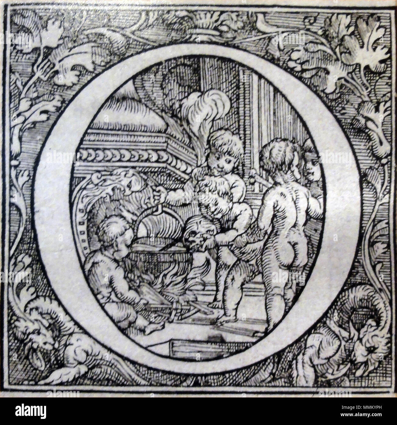 Basel BS-Anatomisches Museum - De Humani Corporis.. "Darstellung der antiken Kochmethode" Stockfoto