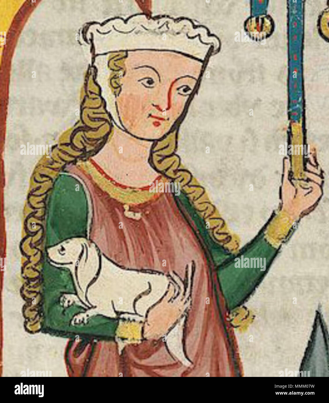 . Deutsch: Herr Dietmar von Aist (* vor 1140; † nach 1171). Codex Manesse (Große Heidelberger Liederhandschrift, Cod. Pal. germ. 848), Blatt 64 recto, um 1300-1340, Zürich, Buchmalerei, 35,5 × 25 cm, Universitätsbibliothek Heidelberg, Heidelberg. Englisch: Herr Dietmar von Aist (vor 1140 - nach 1171). Codex Manesse (Große Heidelberger Liederhandschrift, Cod. Pal. germ. 848), Folio 64 recto, um 1300-1340, Zürich, Miniatur, 35,5 × 25 cm, Universität Heidelberg, Heidelberg. . 2 November 2012, 15:46 (UTC). D v Aist.jpg: Meister des Codex Manesse (Grundstockmaler) Desc Stockfoto