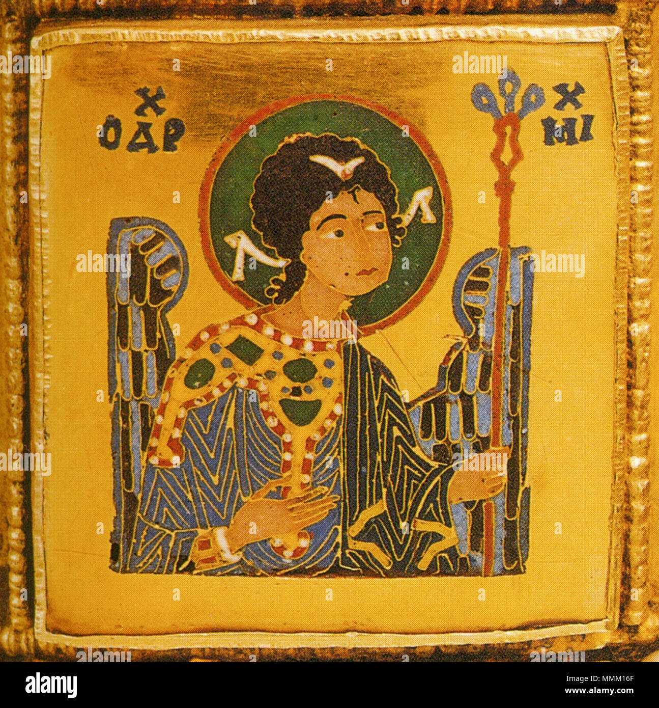 Den Erzengel Michael auf die heilige Krone, von Ungarn. 11. Jahrhundert. Erzengel Michael an die heilige Krone, von Ungarn Stockfoto