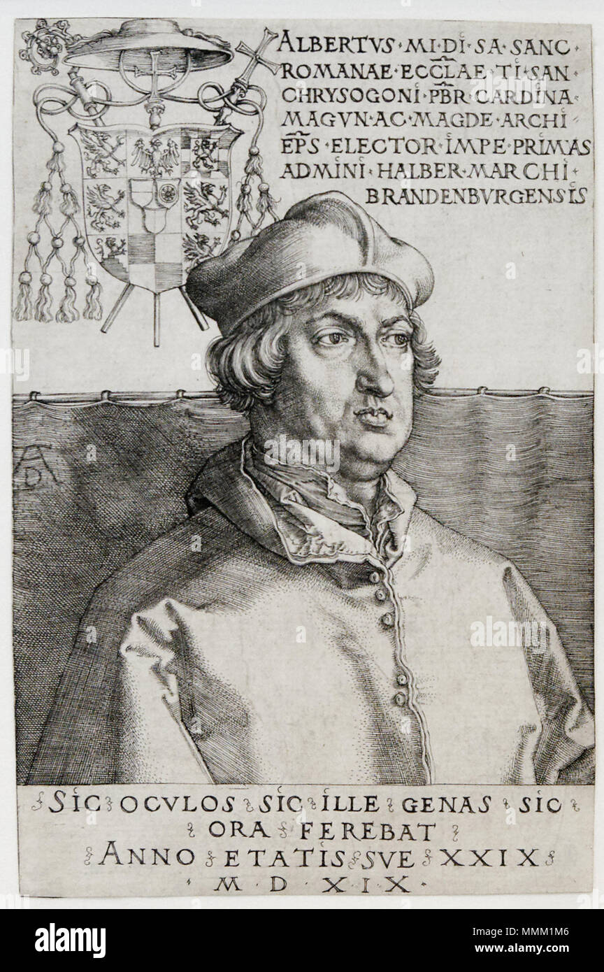 . Englisch: Porträt des Kardinal Albrecht von Brandenburg. Français: Portrait du Kardinal Albrecht von Brandenburg. . 1519. Albrecht von brandeburg Duerer VandA E. 653-1940 Stockfoto