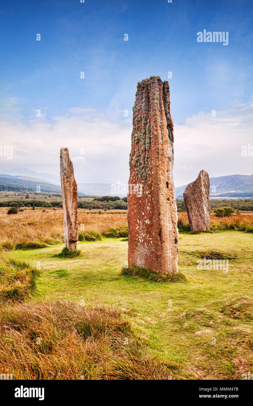 Machrie Moor 2 Stone Circle, einem 4000 Jahre alten Megalith-monument auf der Insel Arran, North Ayrshire, Schottland. Stockfoto