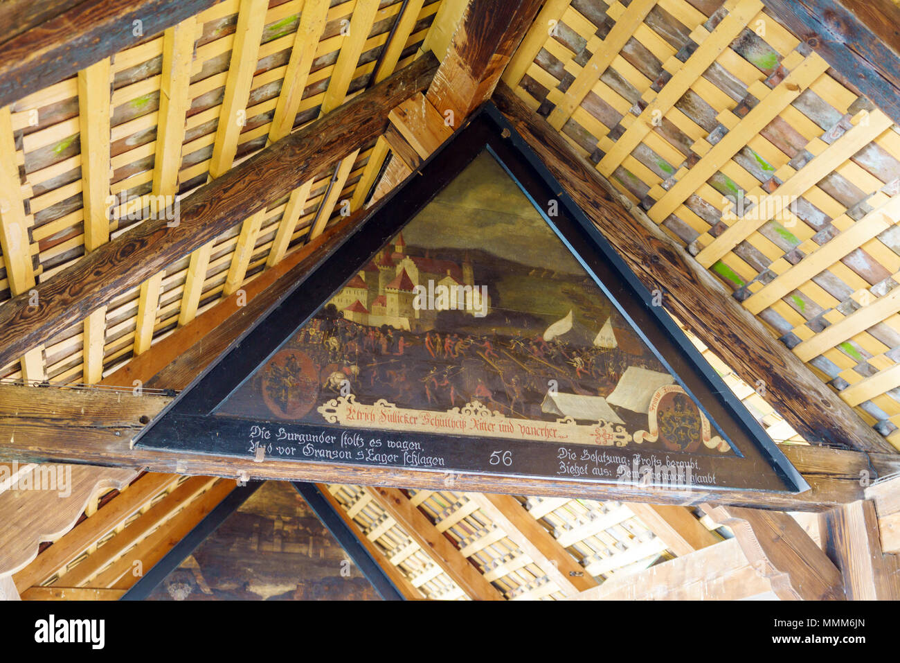 Outdoor Gemälde (17. c) In die Kapelle Holzbrücke (XIV c.), Luzern, Schweiz Stockfoto