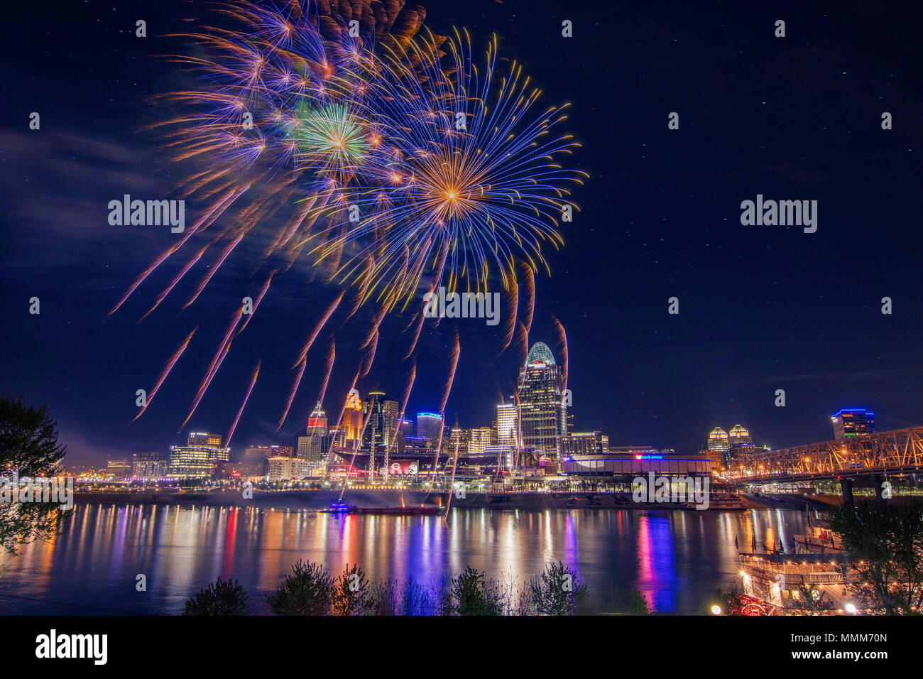 Cincinnati, Ohio Feuerwerk Stockfoto