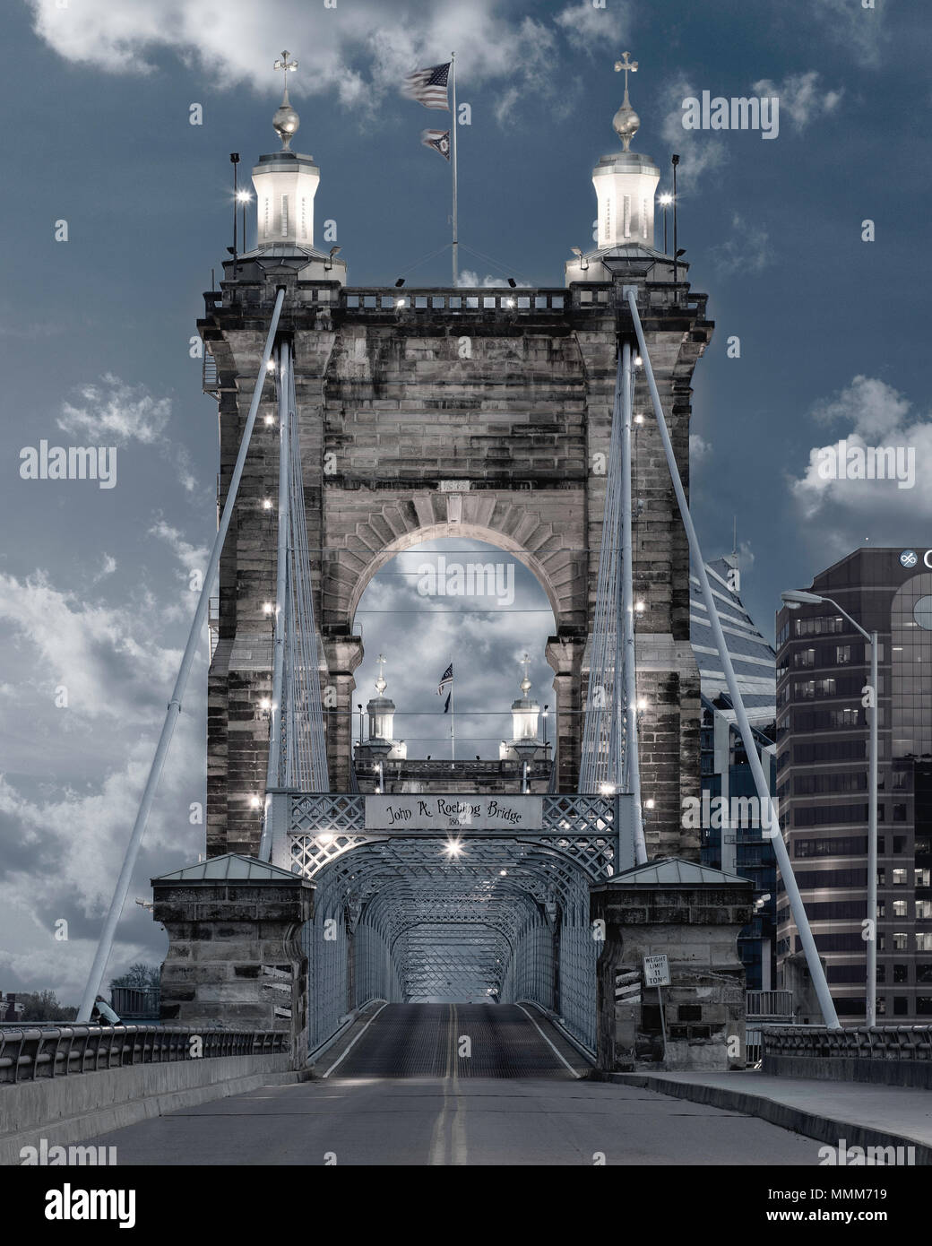 John Roebling Suspension Bridge in Cincinnati, Ohio Stockfoto