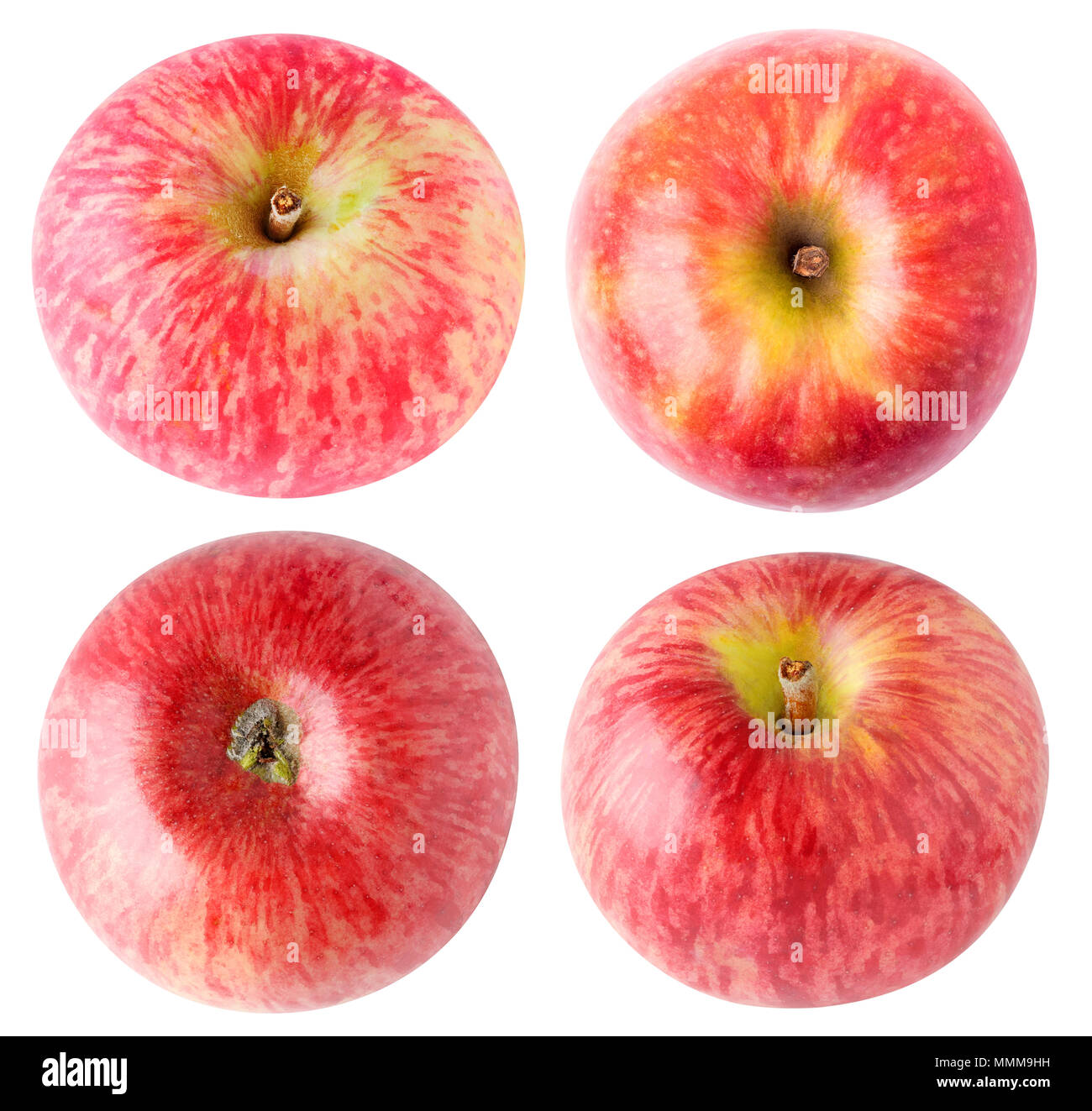 Isolierte Äpfel. Sammlung von rote Äpfel, oben und unten, auf weißem Hintergrund mit Freistellungspfad isoliert Stockfoto