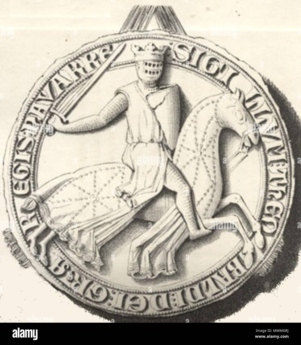 . Français: nebenklägerin du sceau de Thibault le Chansonnier comte de Champagne et Roi de Navarra sur une Charte de 1234 conservée de la Ville de Reims. . 24 Juli 2013, 17:47:27. Unbekannte B 514546101 CR V 1206 M Pl 06 - Avers Stockfoto