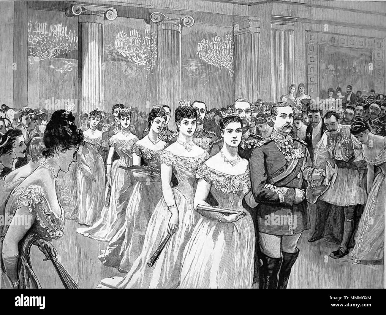 . Englisch: Der offizielle Ball hielt den Königlichen Palast in Athen am 27. Oktober 1889 die Hochzeit von Konstantin zu feiern, Kronprinz von Griechenland, mit Prinzessin Sophie von Preußen. 31 Juli 2013, 13:51:53. Unbekannt Ball im königlichen Palast von Athen 1889 Stockfoto
