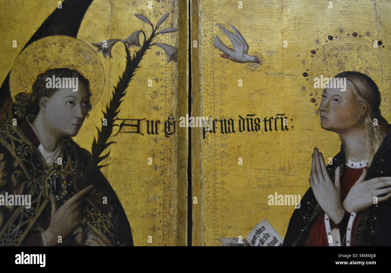 Detall de l'anunciació de Jacomart, Museu de Belles Arts de València Stockfoto
