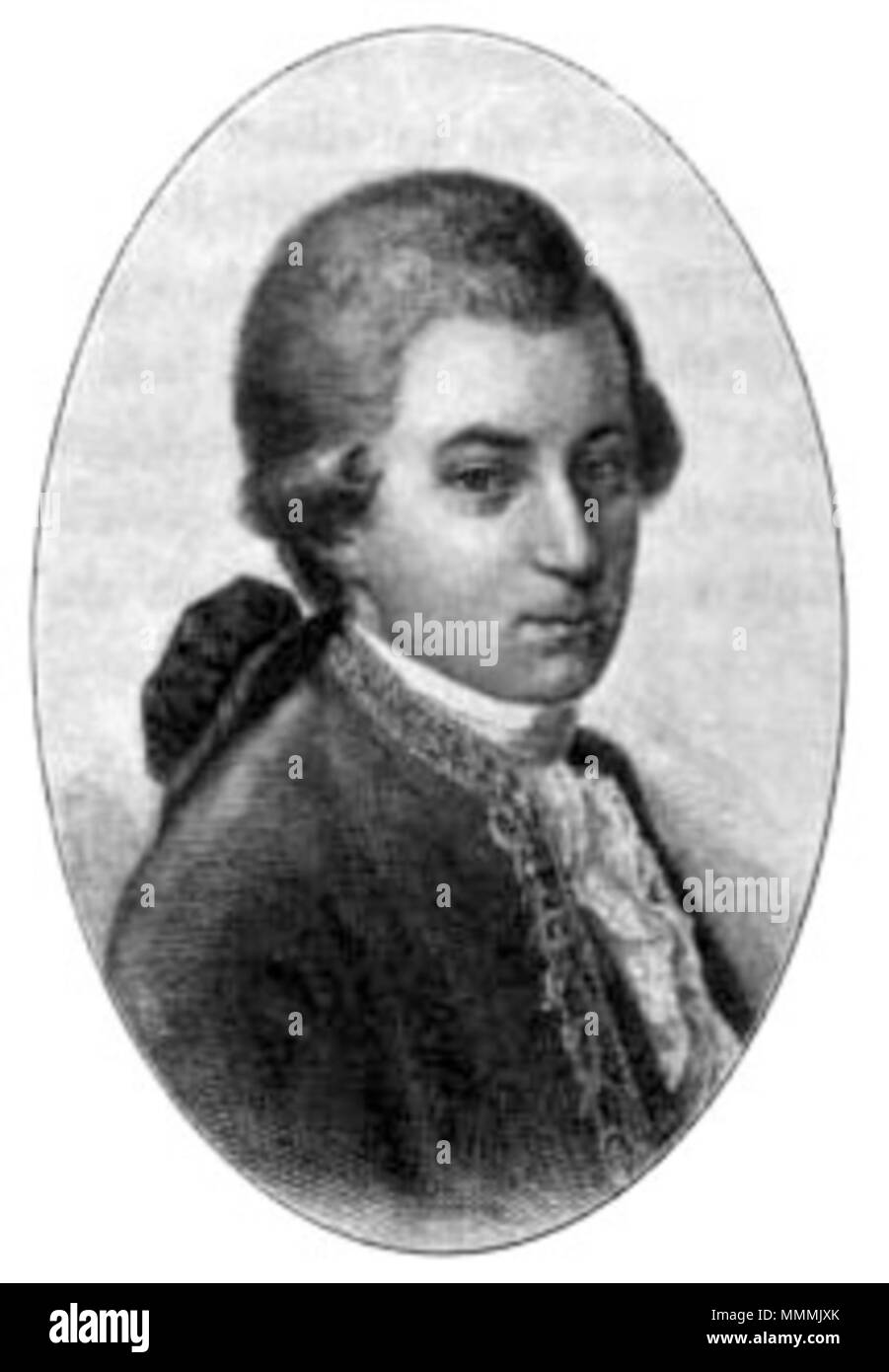 . Englisch: Wolfgang Amadeus Mozart Svenska: Wolfgang Amadeus Mozart. Vor 1792. Nils Personne (Text), Unbekannt (Bild) 108 - Wolfgang Amadeus Mozart-Svenska teatern 3 Stockfoto