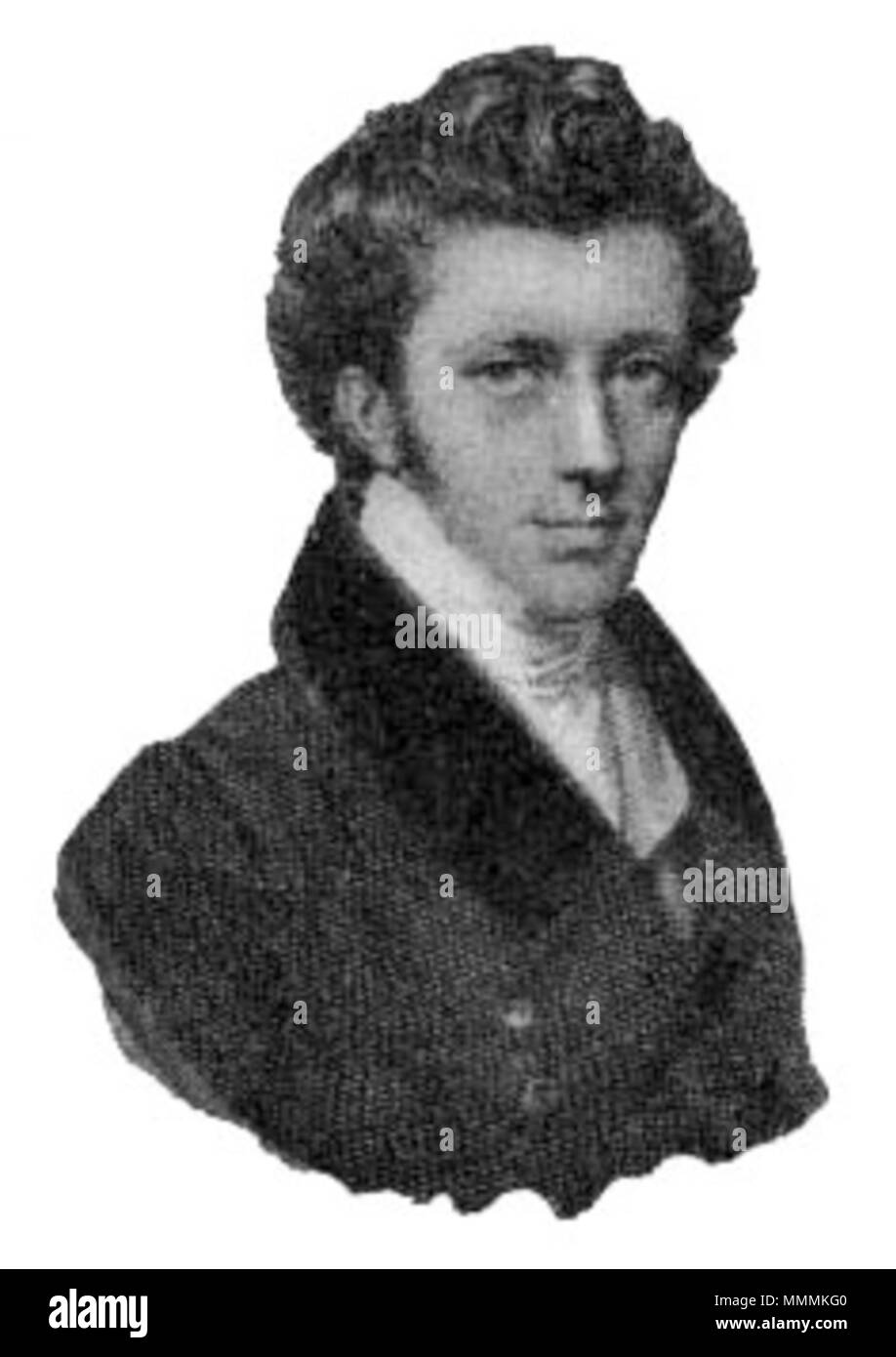 . Englisch: Franz Grillparzer Svenska: Franz Grillparzer. ca. 1835. Nils Personne (Text), M. Daffinger (Bild) 104 - Franz Grillparzer Stockfoto