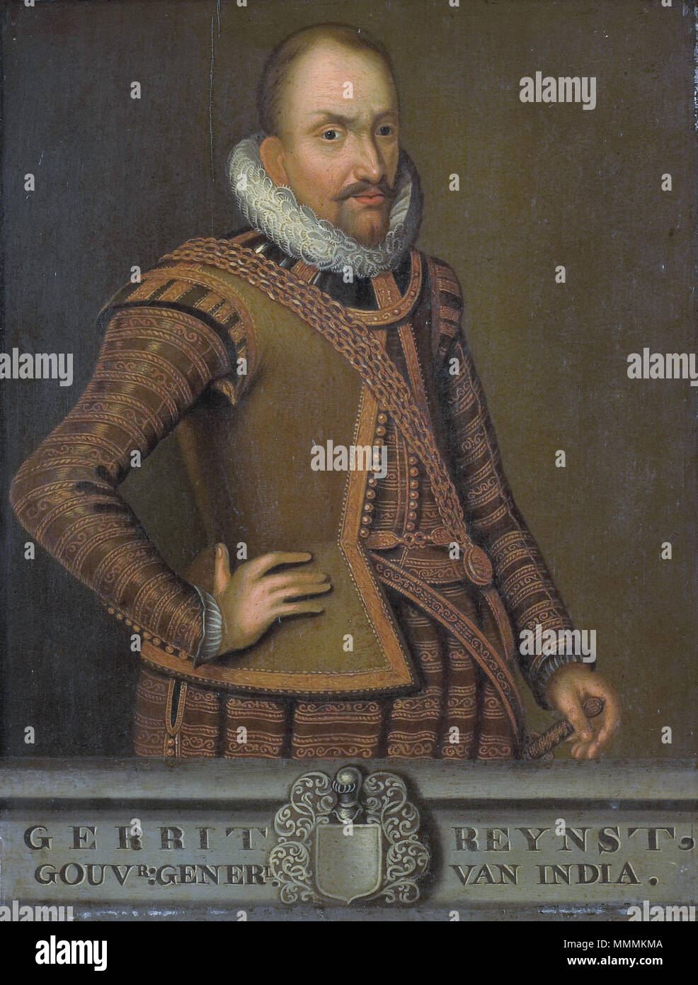 Gerard Reynst (gest. 1615), nachdem anonyme Portrait von Gerard Reynst. Alternative Titel (s): Gerard Reynst (gest. 1615). Gouverneur - generaal (1614-15).[1] Portretten van de voormalige Gouverneurs-Generaal van het Nederlands Oost-Indië: Portret van Gerard Reynst (..-1615) (17 naar de-eeuiws Beispiel). [2]. 18. Gerard Reynst Stockfoto