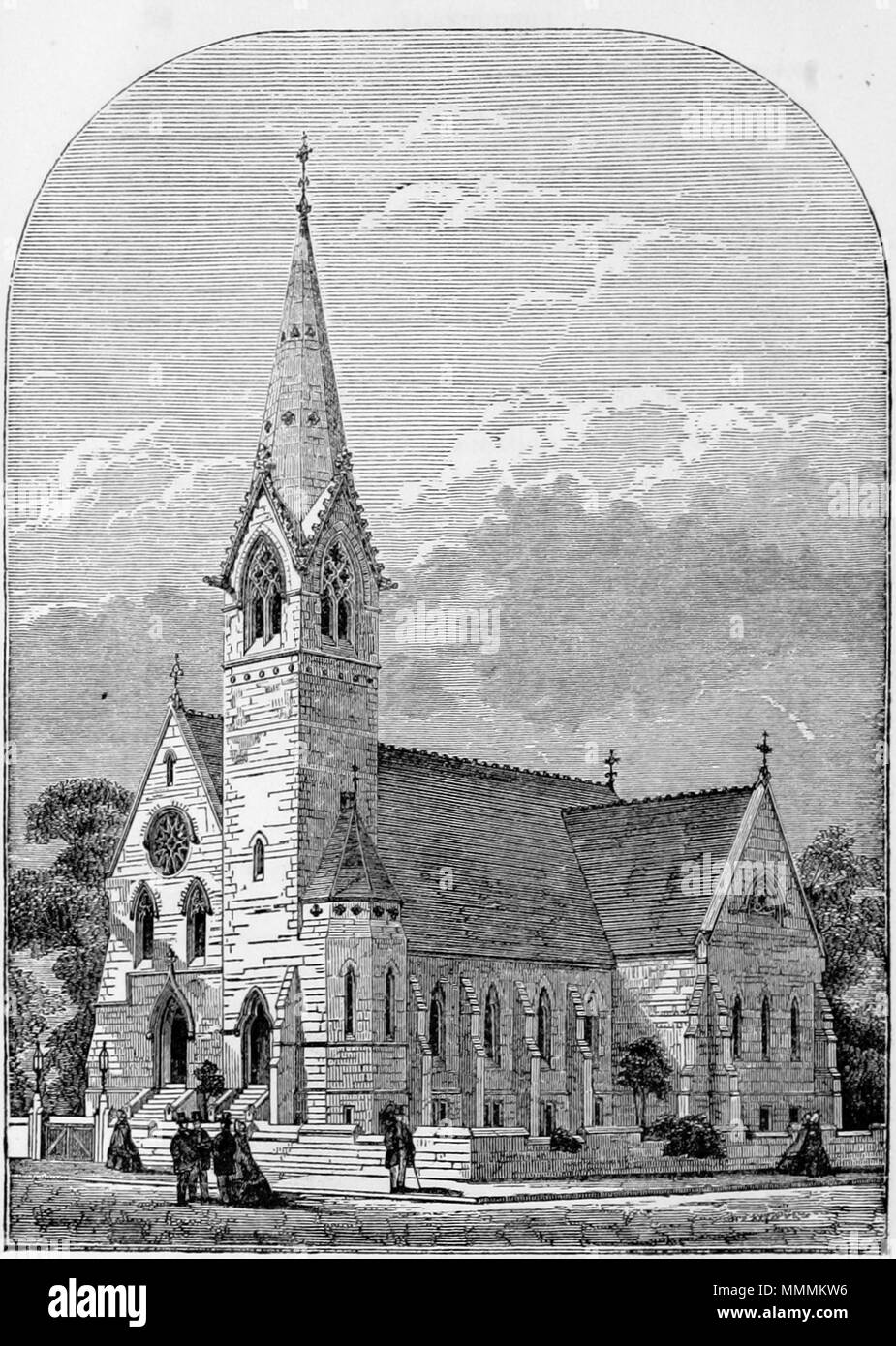 . Bild extrahiert aus Seite 76 von William's Complete Guide to Llandudno. Die 9 Tausend von Llandudno, seine Geschichte und Naturgeschichte ... dargestellt", von Thomas Williams von Llandudno. Original gehalten und von der British Library digitalisiert. Von Flickr kopiert. Hinweis: Die Farben, den Kontrast und das Aussehen dieser Abbildungen unwahrscheinlich sind, lebendig zu sein. Sie sind von der gescannten Bilder, die für die Maschine Auslegung verbessert worden und haben aus Ihren Vorlagen verändert wurde abgeleitet. . 1876. Eglwys Crist - Christ Church, Llandudno Stockfoto