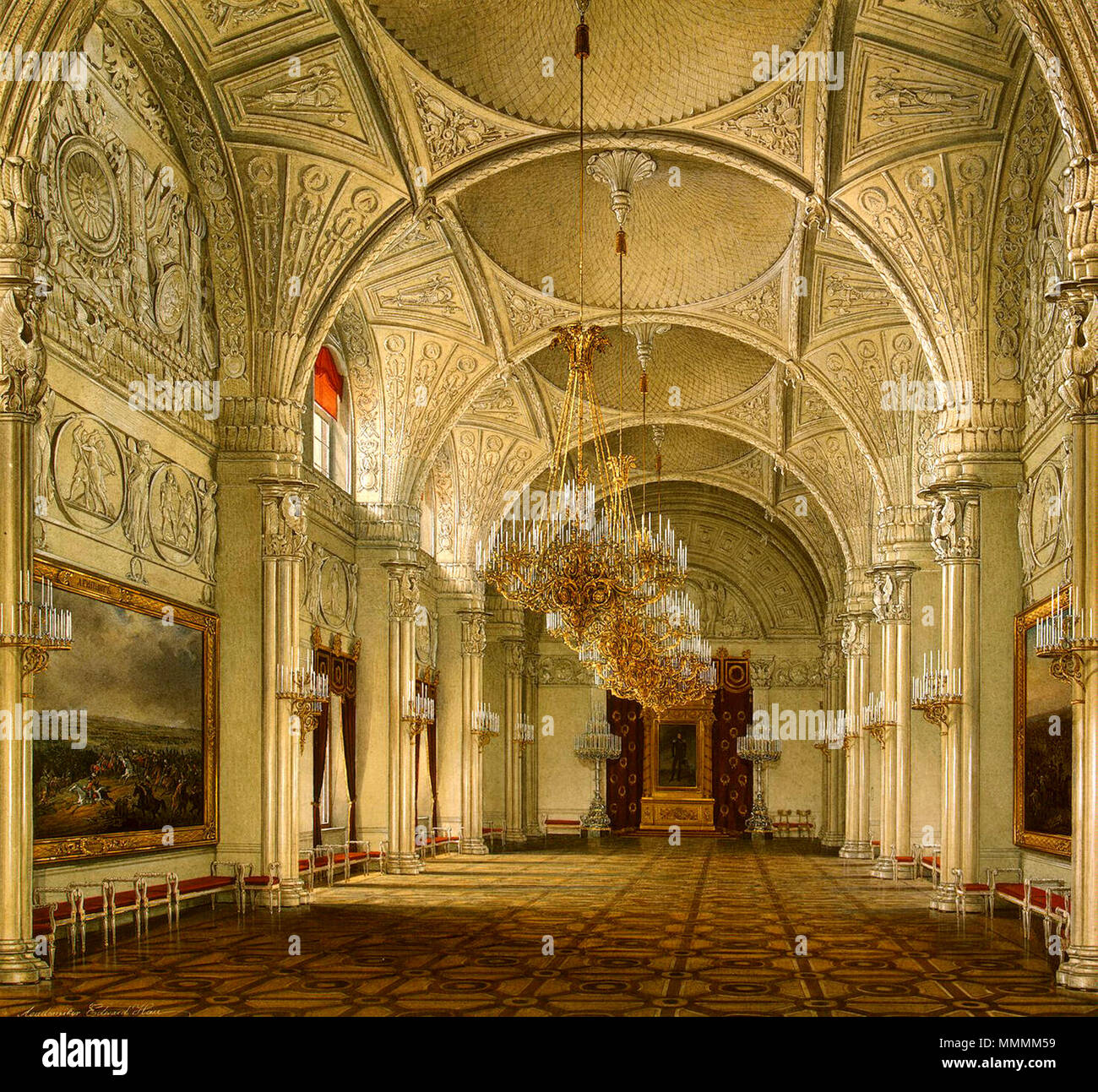 . Englisch: Innenräume des Winter Palace. Die Alexander Hall Deutsch: Das Alexander Hall. 1861. Hau. Innenräume des Winter Palace. Die Alexander Hall. 1861 Stockfoto