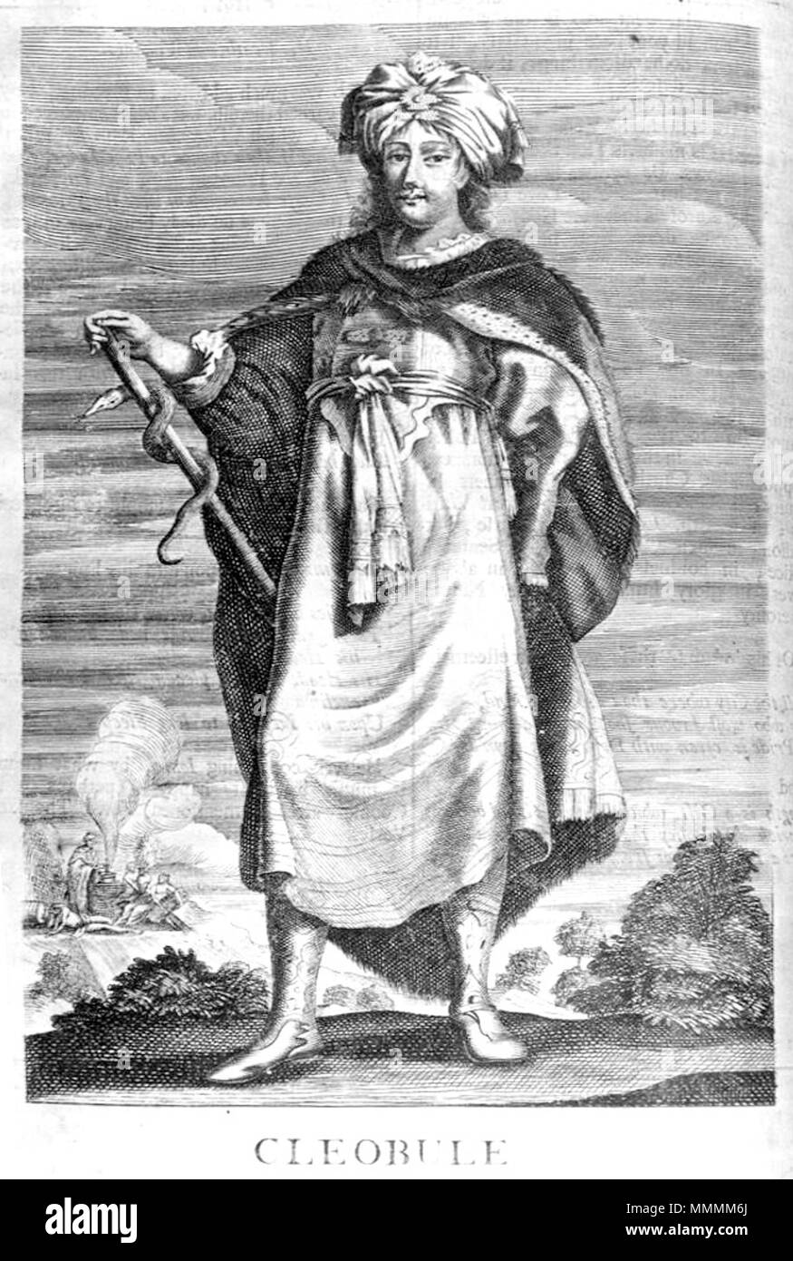 . Englisch: Cleobulus, antiken griechischen Salbei. Von Thomas Stanley, (1655), die Geschichte der Philosophie: mit dem Leben, Meinungen, Handlungen und Diskursen der Philosophen der jede Sekte, mit Bildnissen der Taucher von Ihnen dargestellt. . Ca. 1655. Unbekannte Cleobulus in Thomas Stanley Geschichte der Philosophie Stockfoto