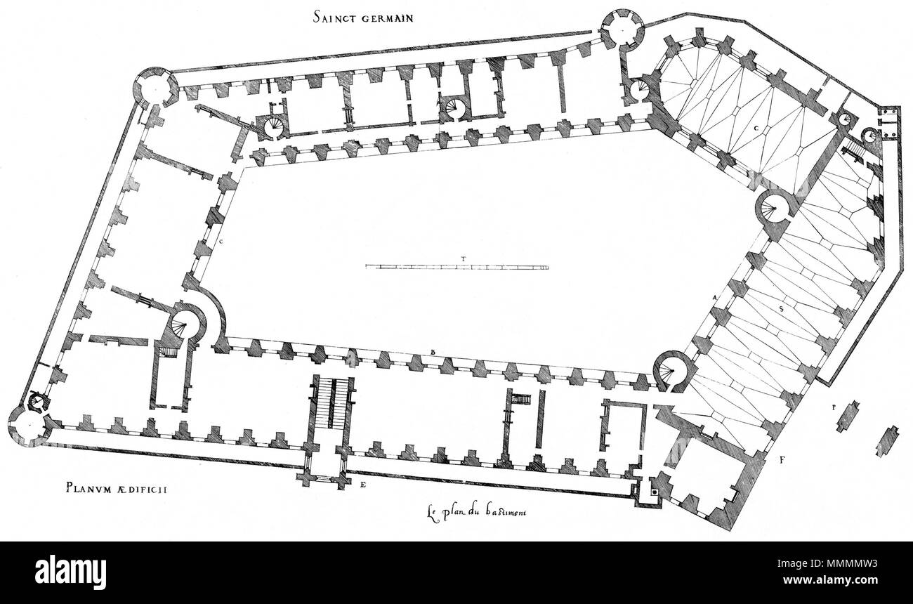 . Englisch: Gravur von Le Premier Volumen des plus excellents Bastiments de France von Jacques ich Androuet du Cerceau: Plan des Château Vieux de Saint-Germain-en-Laye. 1576. Ich Jacques Androuet du Cerceau (1510-1585) Alternative Namen Jacques Androuet; Jacques Androuet du Cerceau l'Ancien; Jacques Androuet Du Cerceau; Jacques Androuet DuCerceau; Jacques Androuet Ducerceau Beschreibung des französischen Architekten, Kupferstecher und Verfasser der Vater von Baptiste Androuet du Cerceau Vater von Jacques II Androuet du Cerceau Datum der Geburt / Tod 1510 oder 1512 Januar 1584 Ort der Geburt / Todes Stockfoto