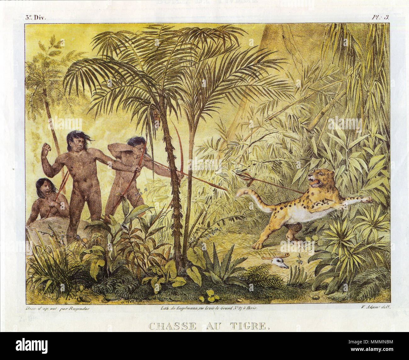 . Português: Pintura de Johann Moritz Rugendas. Título Original: "Chasse au Tigre'. Tradução tun título" Perseguição ao Tigre'. Gravura do Livro Voyage pittoresque dans le Brésil (Viagem Pitoresca Através do Brasil) Publicado em 1835. Prancha 3, 3º Divisão Français: Peinture par Johann Moritz Rugendas. Titer: "Chasse au Tigre'. Tiefdruck de la livre Voyage dans le pittoresque Brésil. 1835. planche 3, 3e Division Englisch: Malerei der Künstler Johann Moritz Rugendas. Original Titel: 'Chasse au Tigre'. Titel Übersetzung: "die Jagd nach einem Tiger'. Gravur aus dem Buch Voyage pittoresque dans le Brésil (Pit Stockfoto
