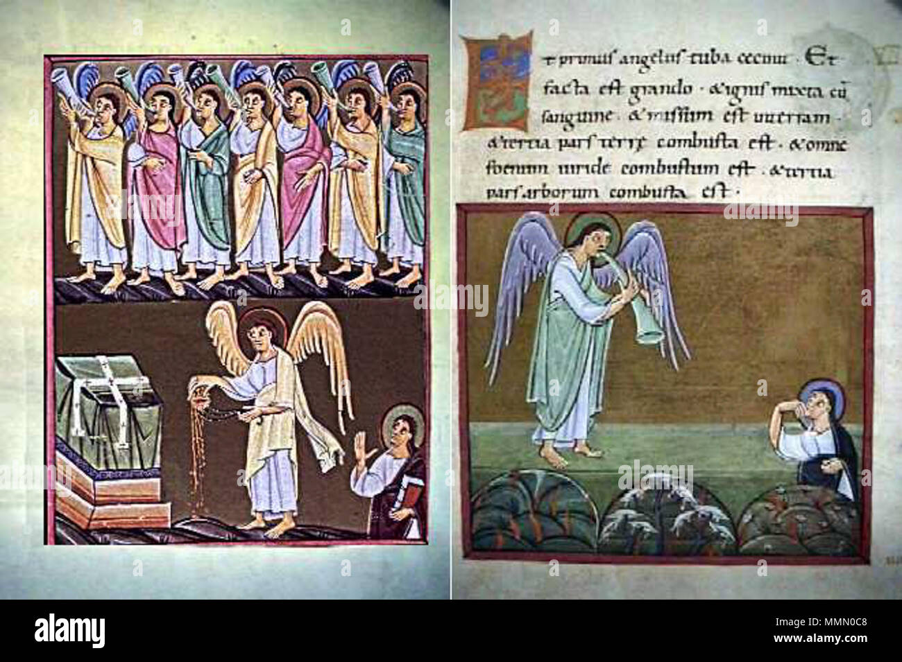 . Folio 19v und 20r der Bamberger Apokalypse 70 BambergApocalypseFolio 019 vAndFolio 20 r Stockfoto