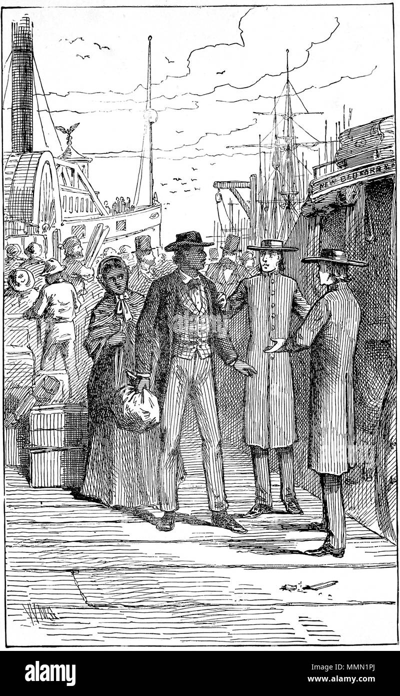 . Englisch: Illustration auf Seite 254 des Lebens und der Zeiten von Frederick Douglass, überarbeitete Ausgabe, 1892 veröffentlicht. Bildunterschrift: "Am Wharf in Newport." Leben und die Zeiten von Frederick Douglass (1892) p 254 vor Stockfoto