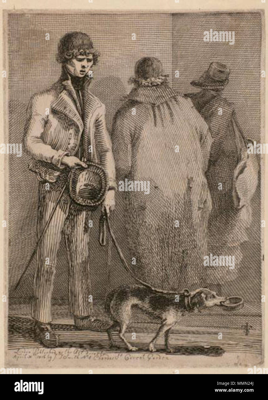 . Englisch: George Dyball, und sein Hund von JT SMITH. Nach 1833. JT SMITH 78 Bettler - Johannes Thomas Smith-1816-TP 152 Stockfoto
