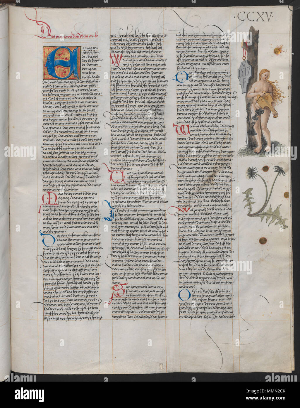 . Deutsch: Das ambraser Heldenbuch, Folio 215 r. Die initialen VF auf dem Schild wird davon ausgegangen, dass Sie auf jene des Künstlers. Deutsch: Das ambraser Heldenbuch, fol. 215 r. Buchstaben VF bin Schild sollen den K++ nstler kennzeichnen Sterben. . 1517. + Die Ambraser Heldenbuch 215 r Stockfoto