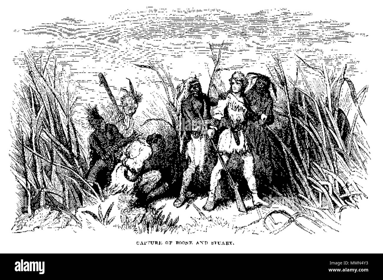 . Gravieren von 1769 erfassen Daniel Boone's durch Shawnees, vom Leben und Zeiten von Oberst Daniel Boone, von Cecil B. Hartley 92 Boone erfasst Stockfoto