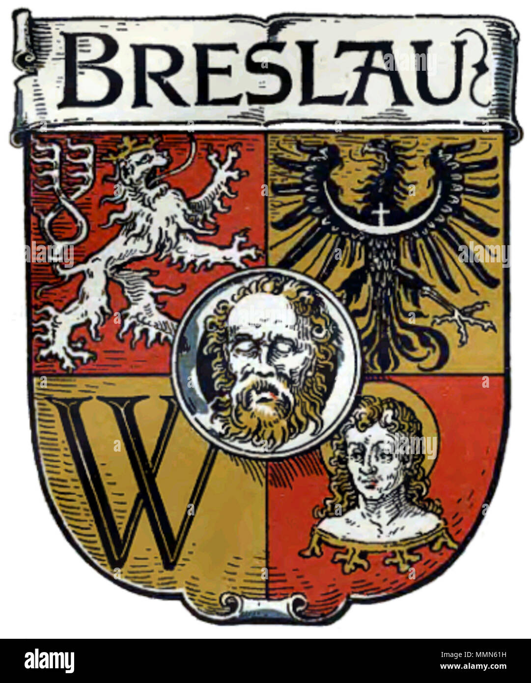 . Englisch Wappen der Stadt Breslau (heute Wroclaw). Deutsch Wappen