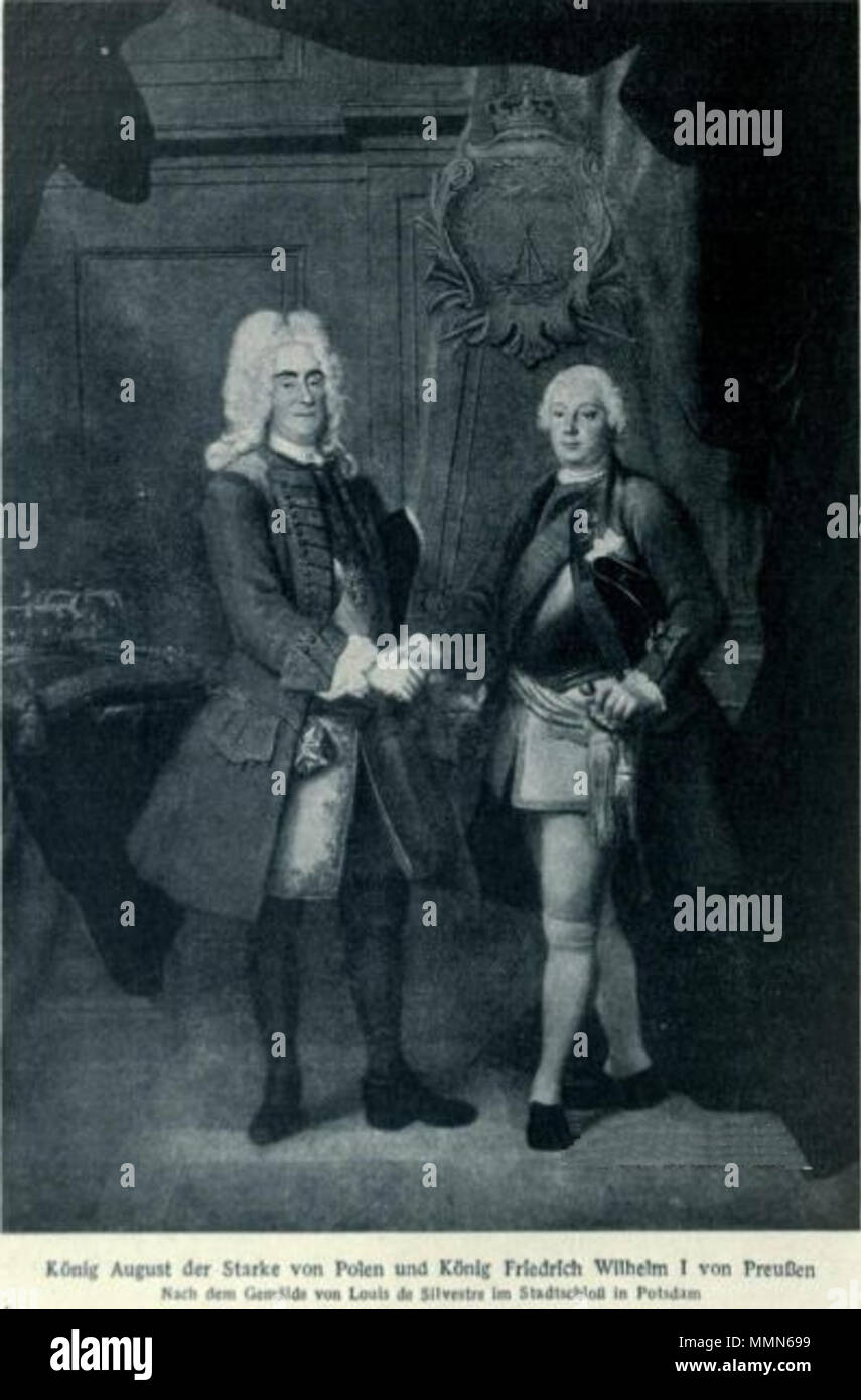 99 Bronzesaal, Stadtschloss, Potsdam, Illustr. von Louis de Silvestre (1675-1760), August II. von Polen und Friedrich Wilhelm I. von Preußen Stockfoto