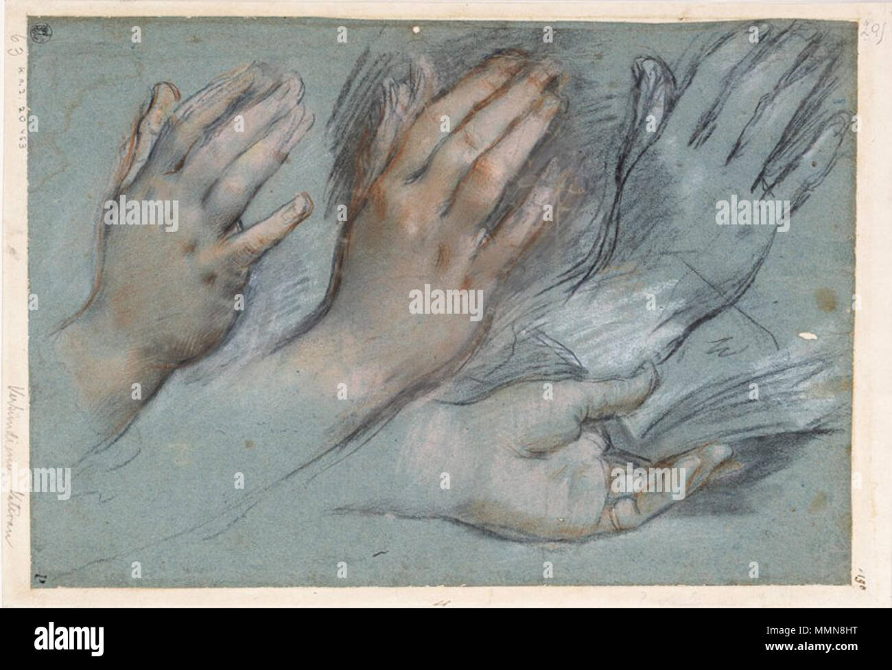. Englisch: Studien für die Hände der Jungfrau Maria bei der Verkündigung von Federico Barocci, Kohle und Pastell mit Weiß auf blauem Papier erhöht; den Staatlichen Museen zu Berlin, Kupferstichkabinett. Federico Barocci (1535-1612) Alternative Namen Federico Baroccio, Federico Fiori da Urbino, Federico Fiori Beschreibung italienische Architekt, Maler, Kupferstecher und Freskant Datum der Geburt / Tod 1535 30. September 1612 Ort der Geburt / Todes Urbino Urbino Arbeit Periode von 1545 bis 1612 arbeiten Ort Urbino (1545 - 1560), in Rom (1560 - 1565), Urbino (1565-1612), Arezzo (1579), Florenz Stockfoto . Englisch: Studien für die Hände der Jungfrau Maria bei der Verkündigung von Federico Barocci, Kohle und Pastell mit Weiß auf blauem Papier erhöht; den Staatlichen Museen zu Berlin, Kupferstichkabinett. Federico Barocci (1535-1612) Alternative Namen Federico Baroccio, Federico Fiori da Urbino, Federico Fiori Beschreibung italienische Architekt, Maler, Kupferstecher und Freskant Datum der Geburt / Tod 1535 30. September 1612 Ort der Geburt / Todes Urbino Urbino Arbeit Periode von 1545 bis 1612 arbeiten Ort Urbino (1545 - 1560), in Rom (1560 - 1565), Urbino (1565-1612), Arezzo (1579), Florenz Stockfoto