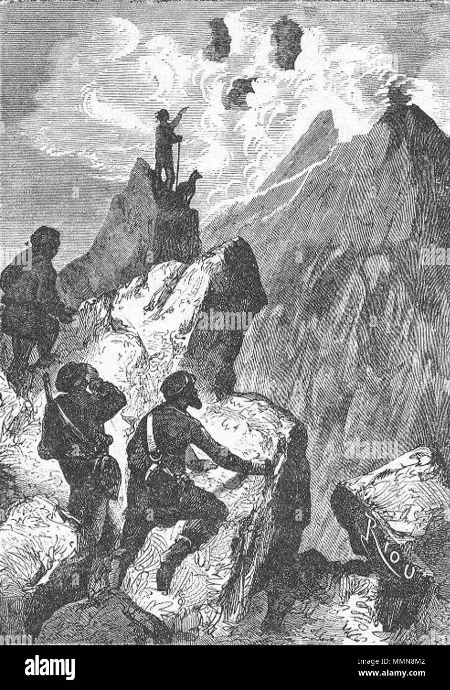 . Englisch: Eine Illustration von Jules Vernes Roman "Reisen und Abenteuer des Kapitän Hatteras', Teil II: "Der Bereich der Ice' gezeichnet von Édouard Riou und/oder Henri de Montaut. Polski: Ilustracja powieści Juliusza Verne 'a' i Podróże przygody kapitana części Hatterasa", II: "Pustynia lodowa" autorstwa Édouarda Riou i/lub Henri de Montauta. Français: Jules Verne: "Voyages et Aventures du Capitaine Hatteras - Le Désert de glace", Édouard Riou et Henri de Montaut. . 26. November 1866. Édouard Riou (1833-1900) Alternative Namen Edouard Riou Beschreibung französischen Illustrator Datum der Geburt / Tod Stockfoto